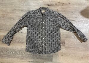Scully western shirt diamond pearl snap M charcoal cream gray